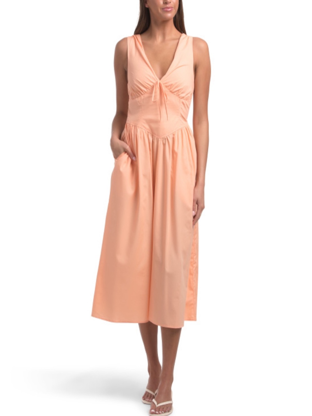 Band of the Free V-Neck Cotton Midi/Maxi Dress in Peach